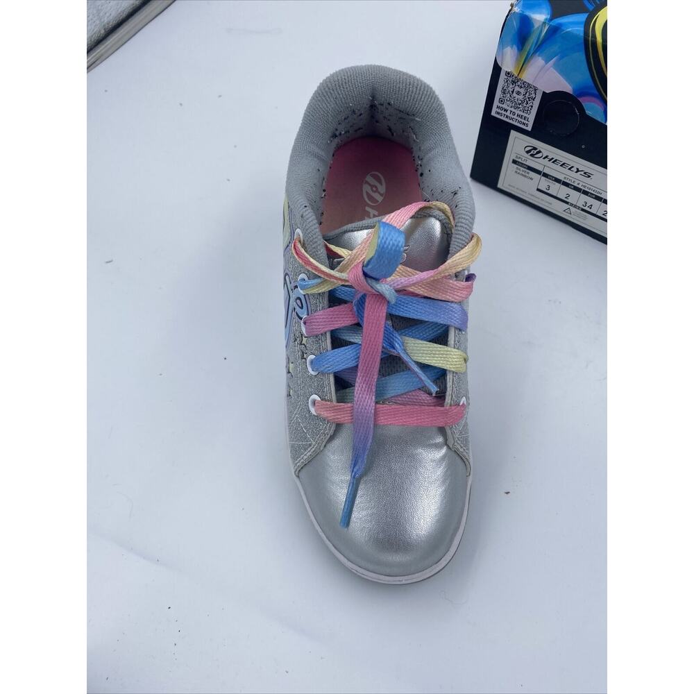 HEELYS Silver with Rainbow laces skate shoe Youth Girls Size 3 - Picture 4 of 15